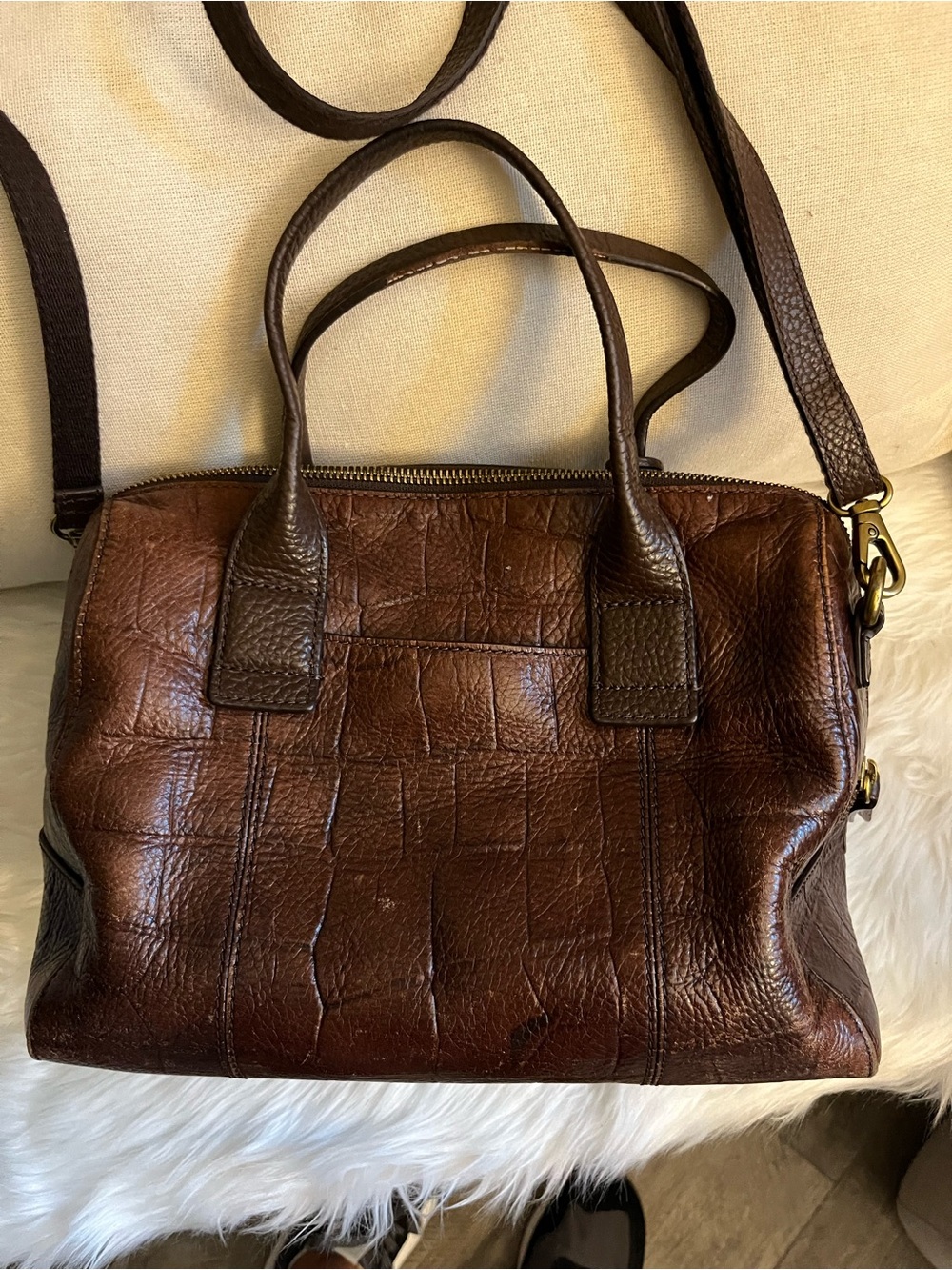 Fossil Vintage Brown crocodile Leather  Satchel Bag